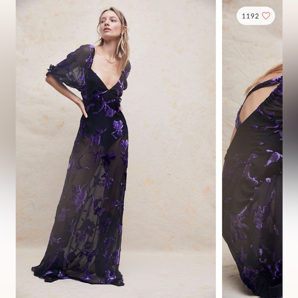 Free People Dahlia Burnout Velvet Bodysuit Sheer Maxi Dress